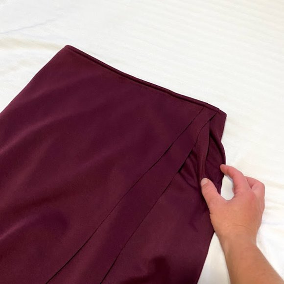 Workhall Faux Wrap Tulip Midi Skirt, Burgundy L - Picture 5 of 10